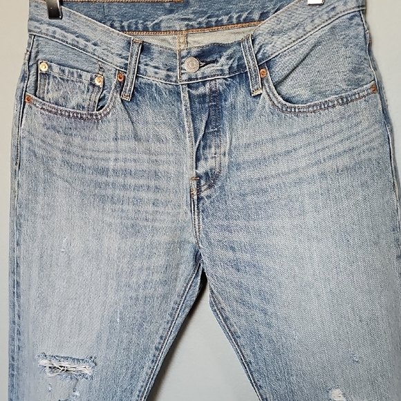 Levis 501 CT Size 27 Destroyed Distressed Indie Grunge Trendy Light Blue Jeans - Picture 2 of 14
